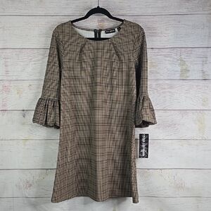 Nina Leonard Swoop Neck Plaid Poof-sleeve Dress Sz Med NWT